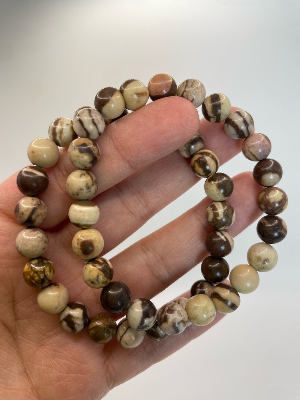 ONE Natural Brown Zebra Jasper Beaded Stretch Bracelet - 8mm (0157)